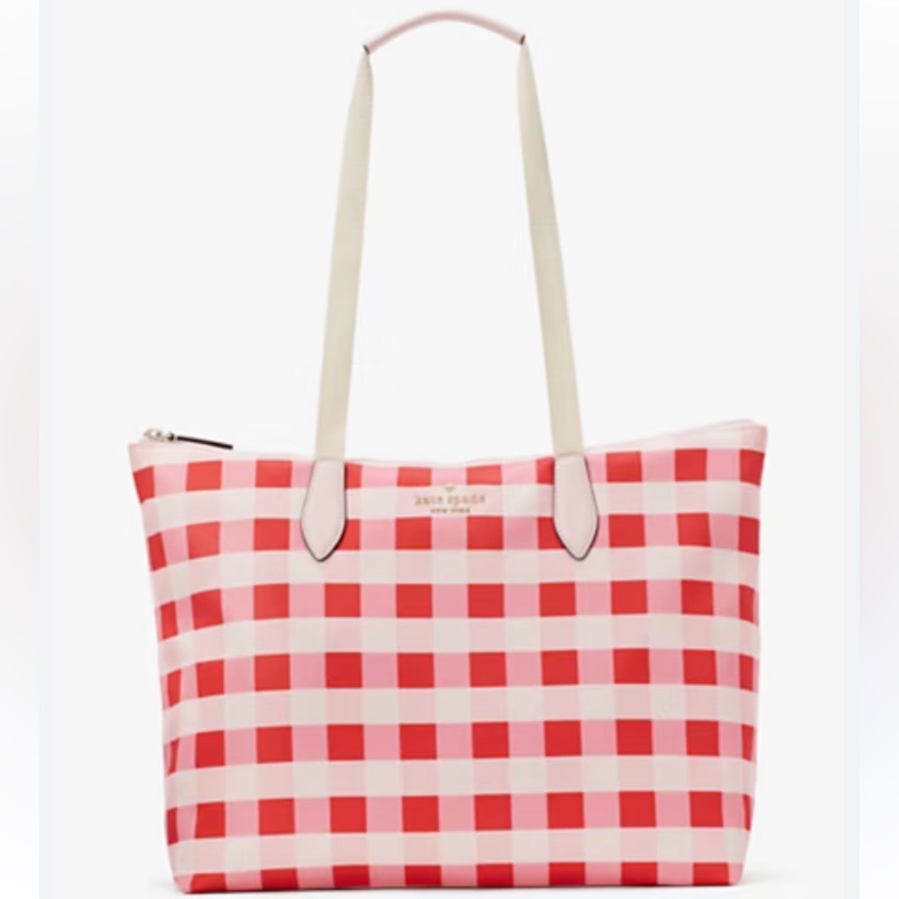 Kate Spade Pink and White Checkered Tote